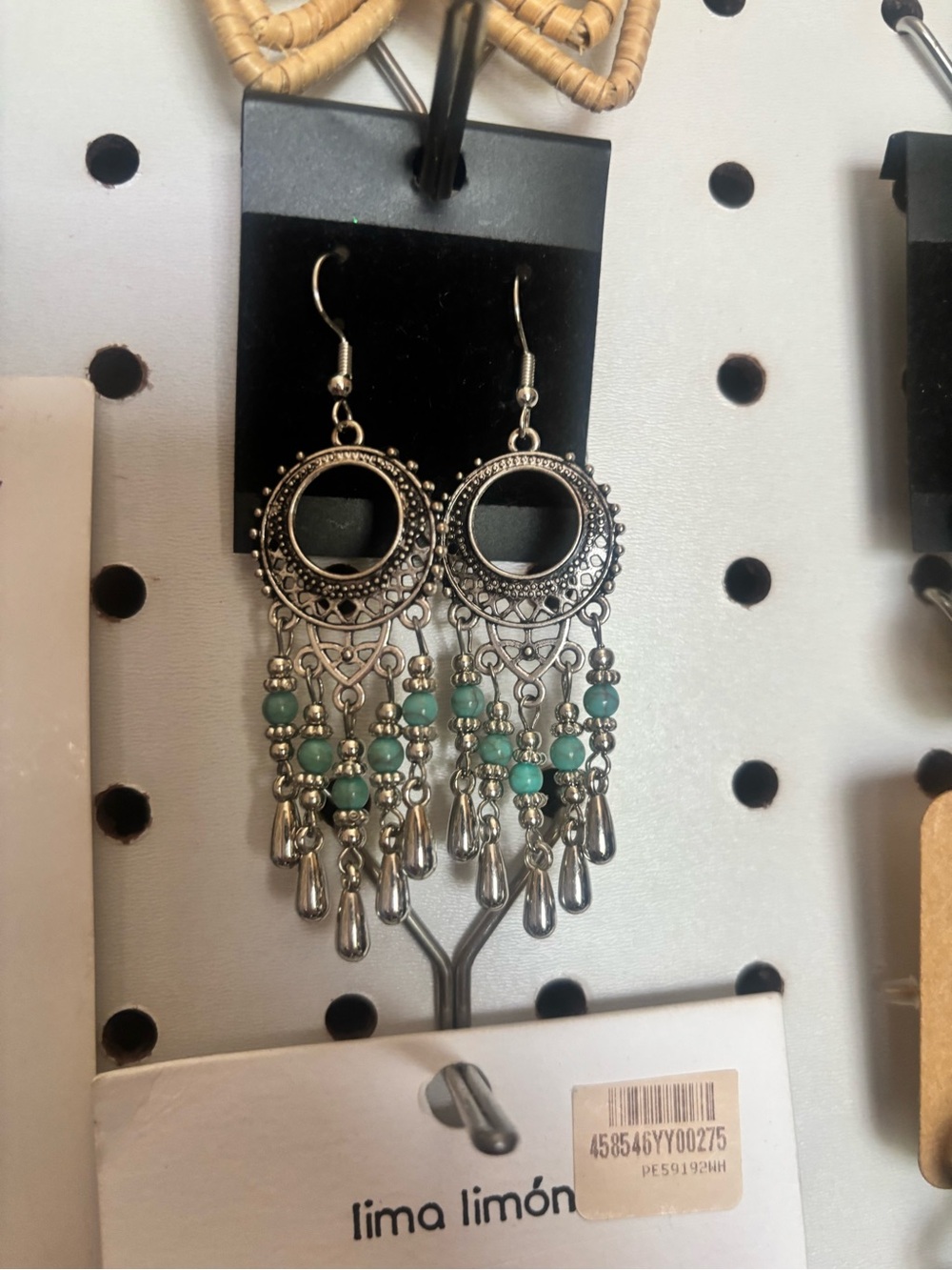 Silver-Tone Bohemian Teardrop Fringe Earrings with Turquoise Beads